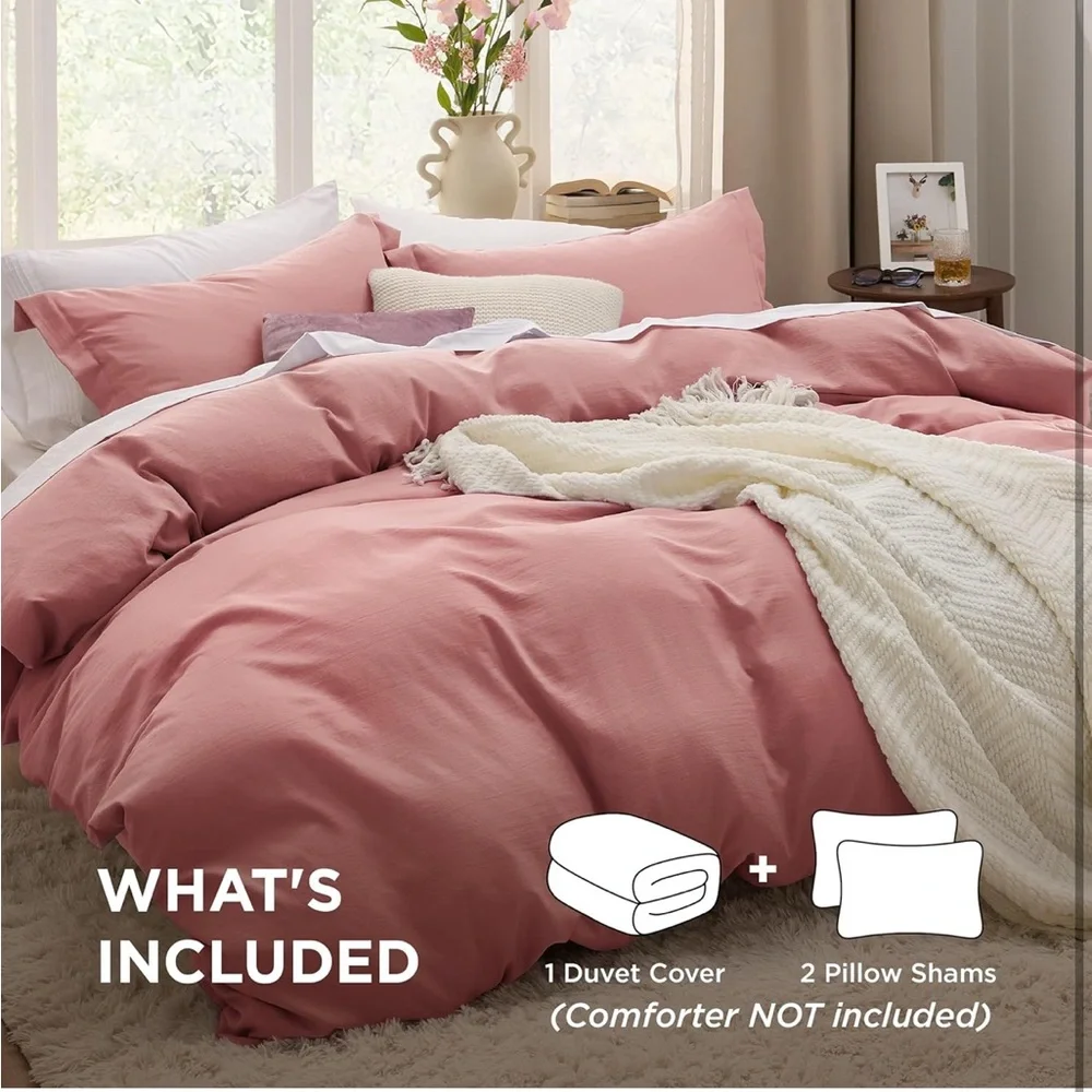 Pink Clay Duvet Cover Queen Size - 3 Pieces Prewashed Extra Soft Bedding Set